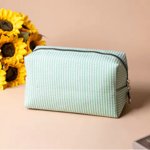 Striped Embroidery Makeup Bag Waterproof Travel Toiletry Organizer with Bubble Print