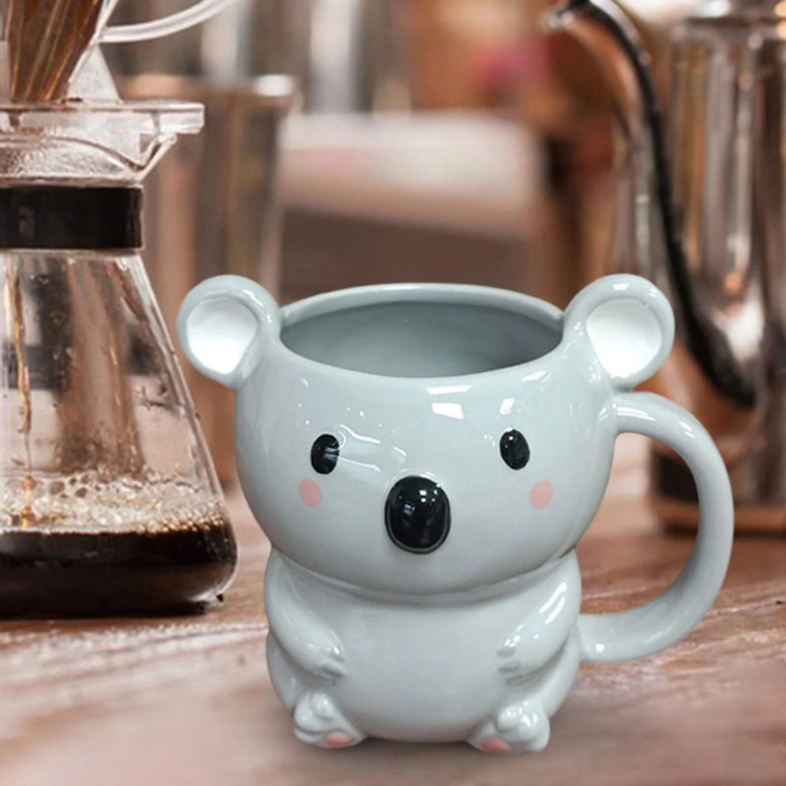 Childrens Cartoon Ceramic Mug with Bear and Raccoon Designs