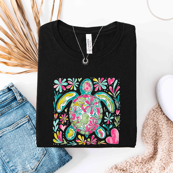 Watercolor Turtle Style Shirt, Sea Turtle Ocean Art Graphic Tee, Coastal Turtle Shirt
