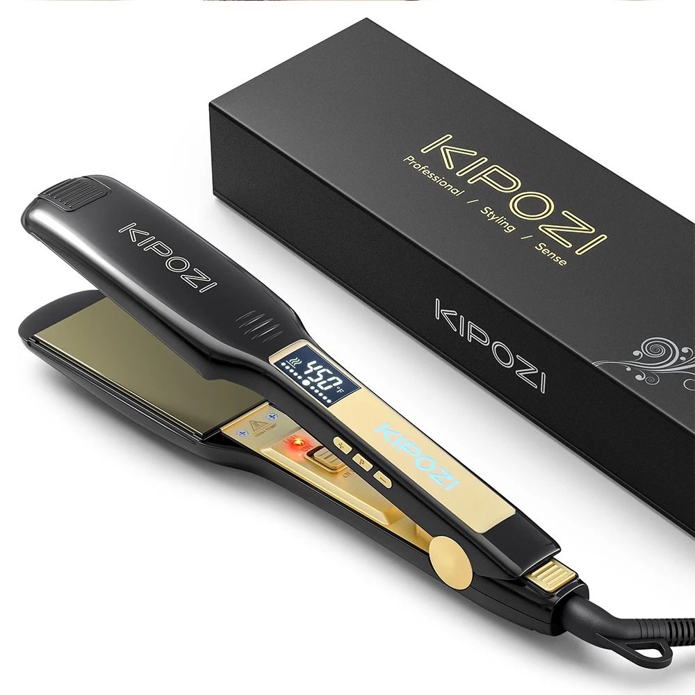 Professional Titanium Flat Iron Hair Straightener with Digital Display and Dual Voltage Heating