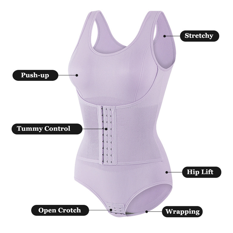 Slimming Bodysuit Shapewear with Zipper Belt Womens Tummy Control Waist Trainer