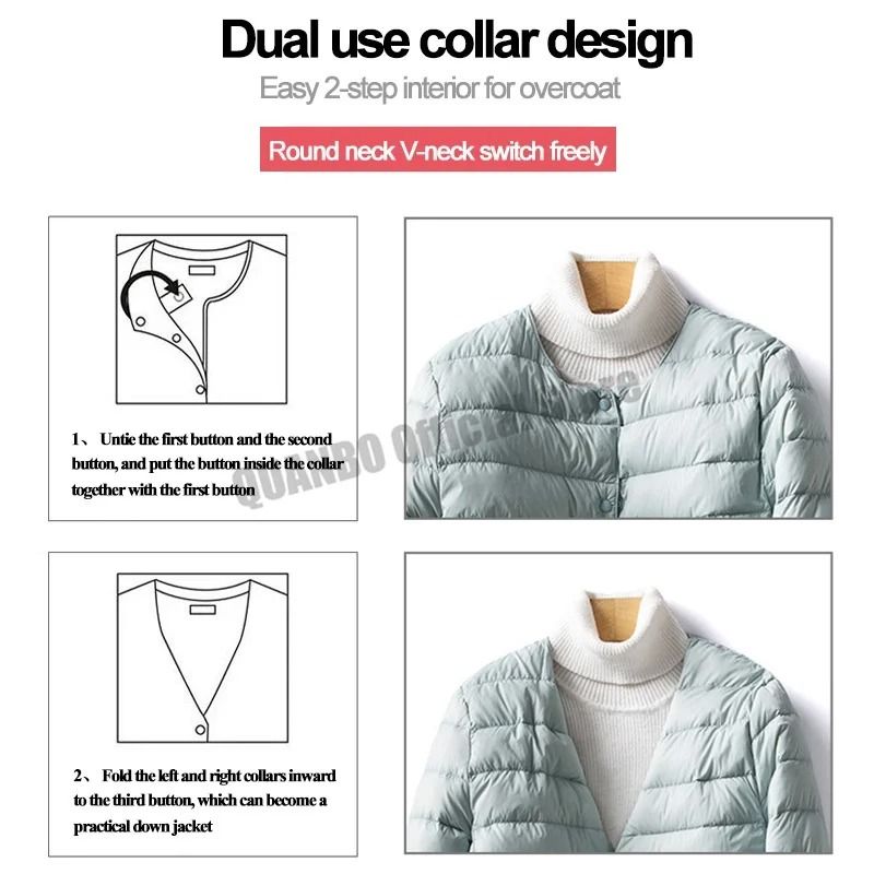 Womens Convertible Neckline Ultralight Down Jacket