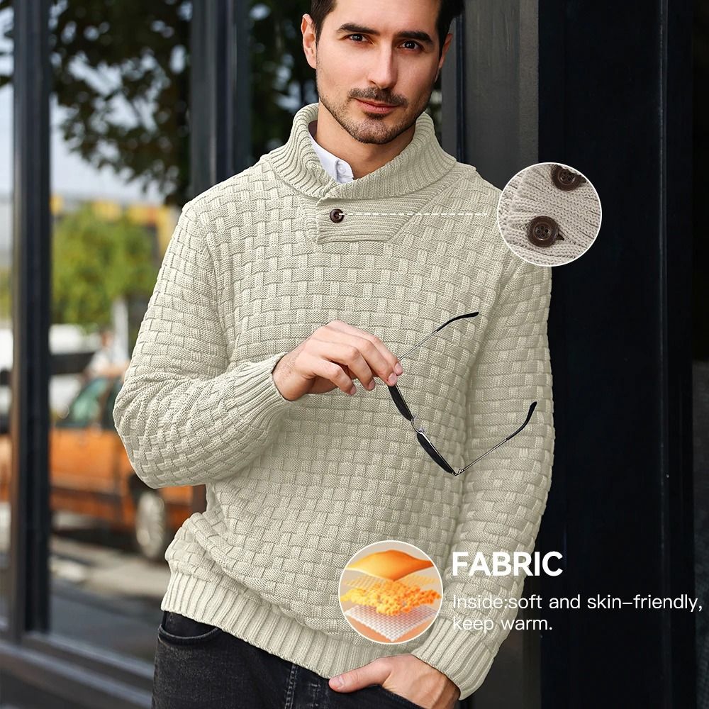 Mens Casual Knit Sweater Crew Neck Warm Ribbed Pullover