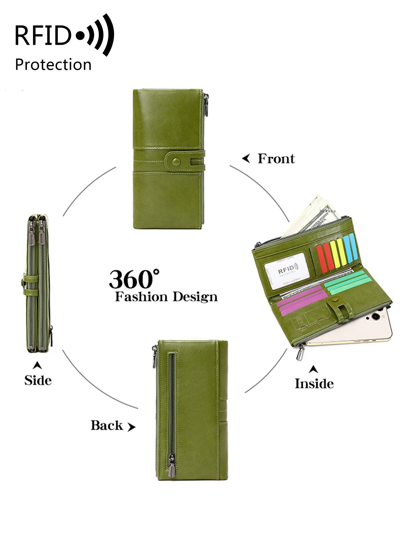 RFID Womens Long PU Leather Wallet Handbag