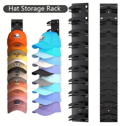 Wall-Mounted Hat Organizer for Baseball Caps with Strong Adhesive – Holds Up to 10 Hats