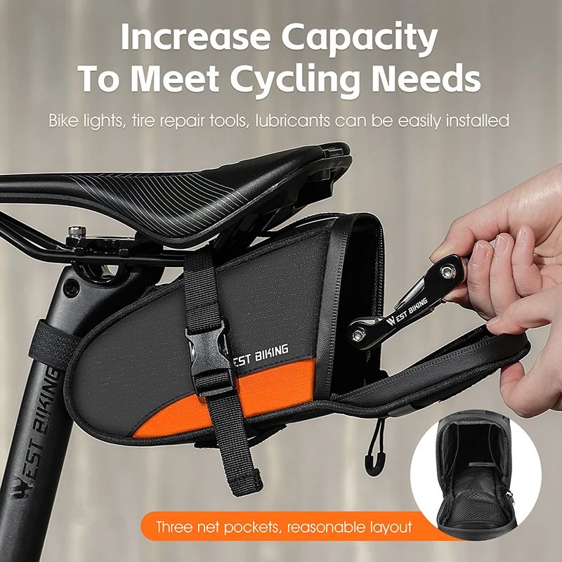 WEST BIKING Reflective Waterproof Bike Saddle Bag 1.2L Ultralight Tail Bag