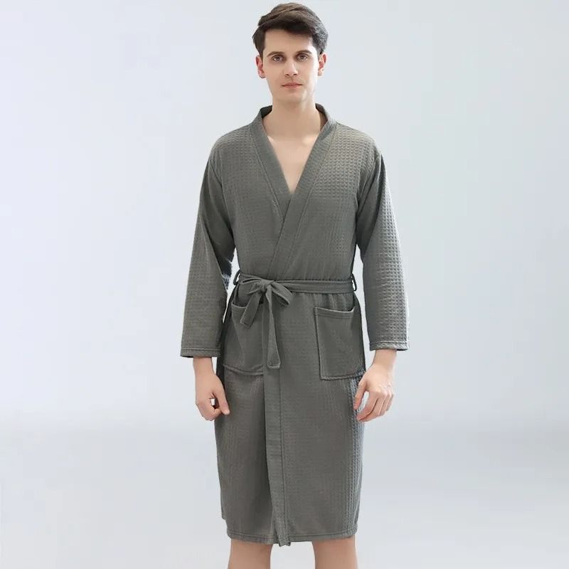 Unisex Waffle Bathrobe Quick Dry Sauna Homewear for Spring and Summer
