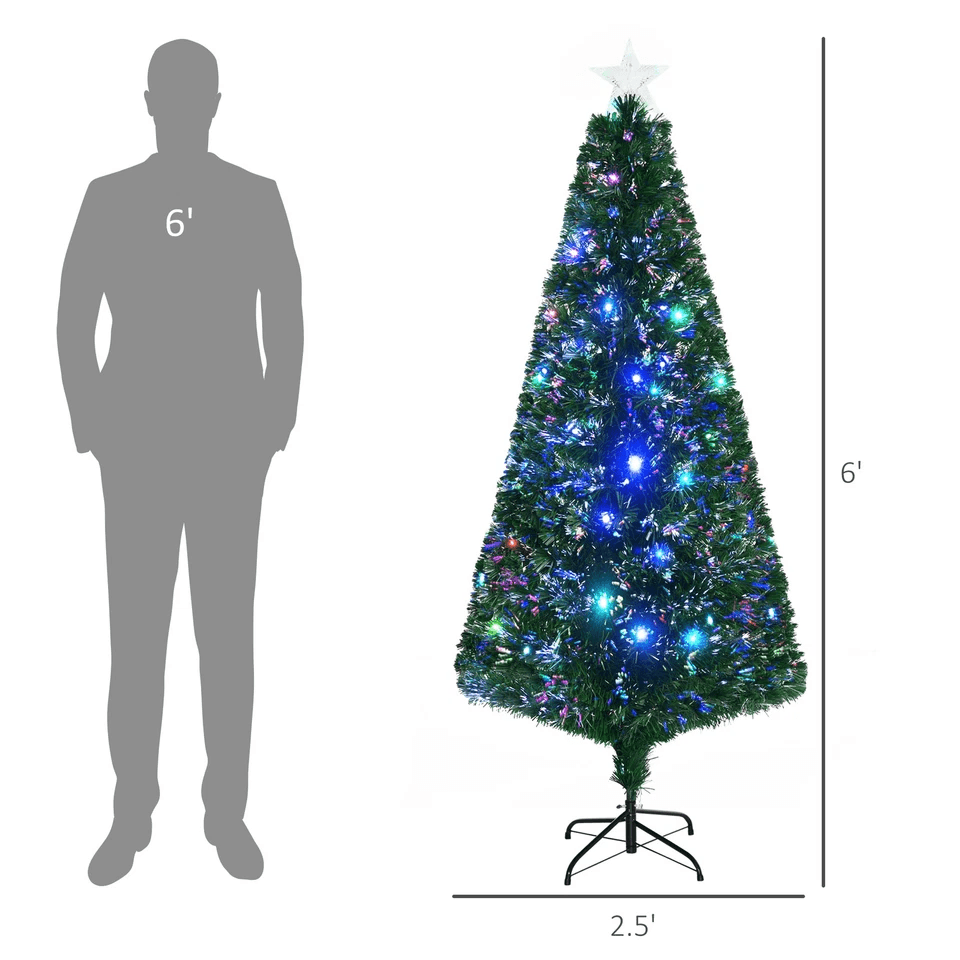 Fiber Optic Artificial Christmas Tree Pre Lit with Multi Color LED Lights, Dense Tip Holiday Decor, Sturdy Metal Base