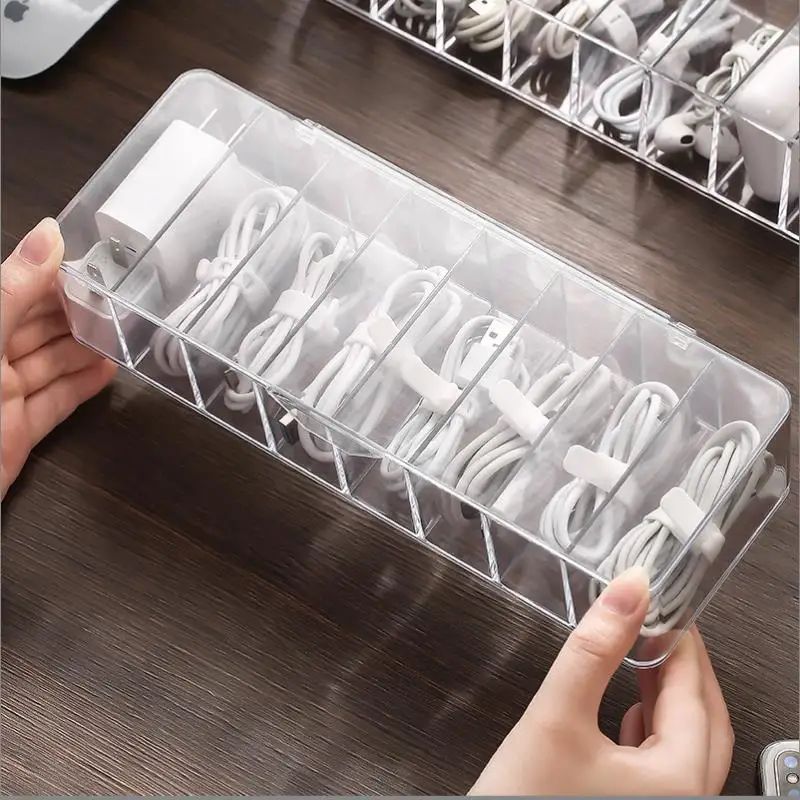 Dustproof Cable Management Box Desktop Cord Organizer for Power Strip Hub Chargers Phone Cables with Buckles Storage