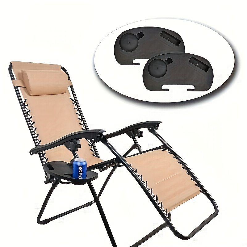 Durable Folding Chair Side Table Attachment, Black Plastic Beverage and Snack Tray, No Power Required