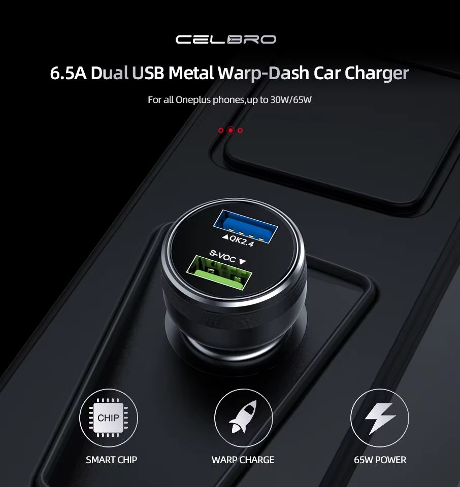 OnePlus Dual USB Car Charger 80W Super Fast SuperVOOC Warp Charge Adapter