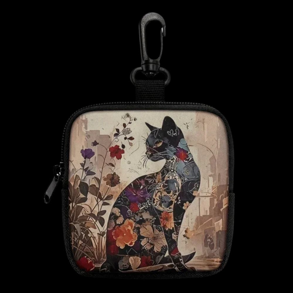 Cat Print Mini Coin Purse – Waterproof Artificial Leather Earphone & Card Bag