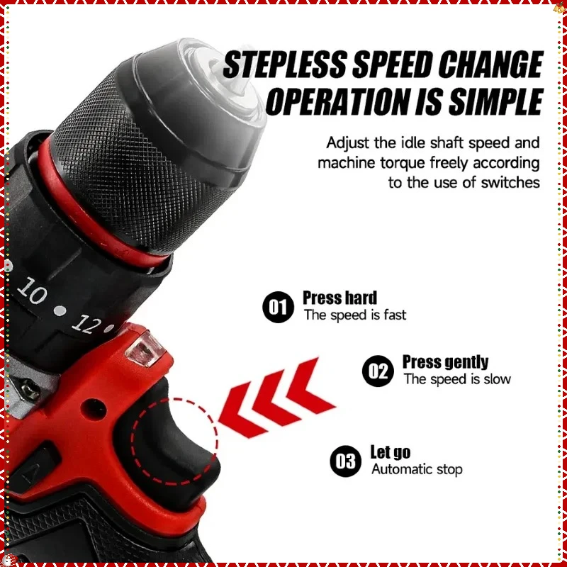 Multifunctional Power Tools, Cordless Electric Drill, Brushless Impact Drill for Efficient Drilling and Driving