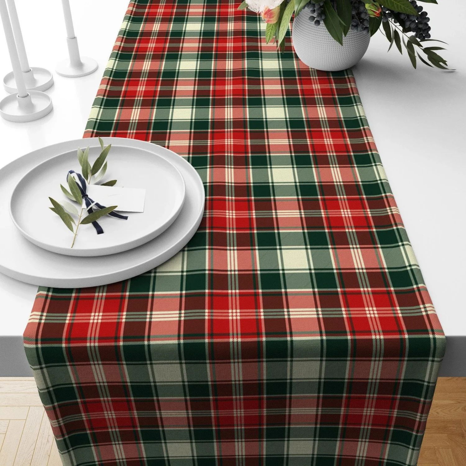 Red Green Plaid Christmas Table Runner