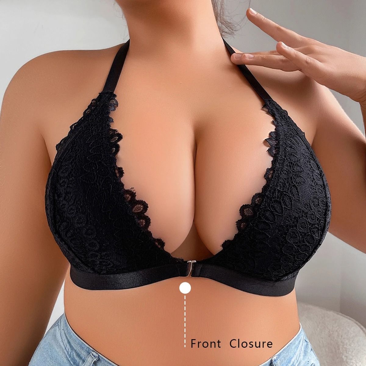 Charming Sexy Plus Size Lace Wireless Brassiere | Front Closure & Backless Comfort