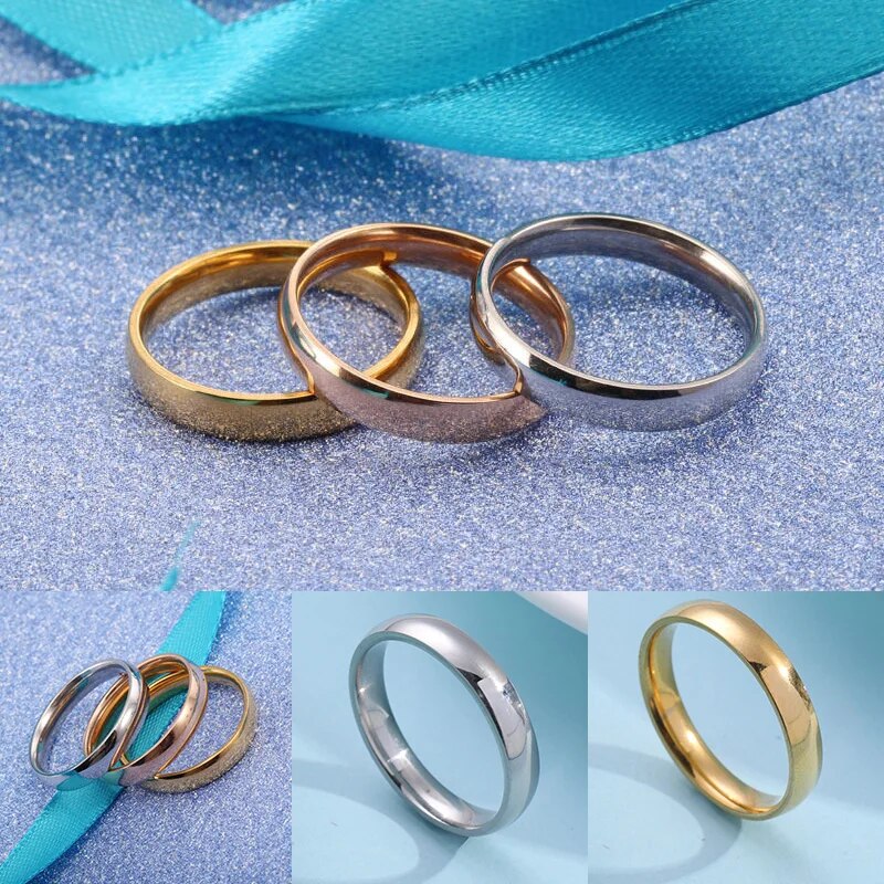 Simple Promise Ring in Gold & Silver Stainless Steel - Unisex Wedding Fashion Jewelry for Men & Women