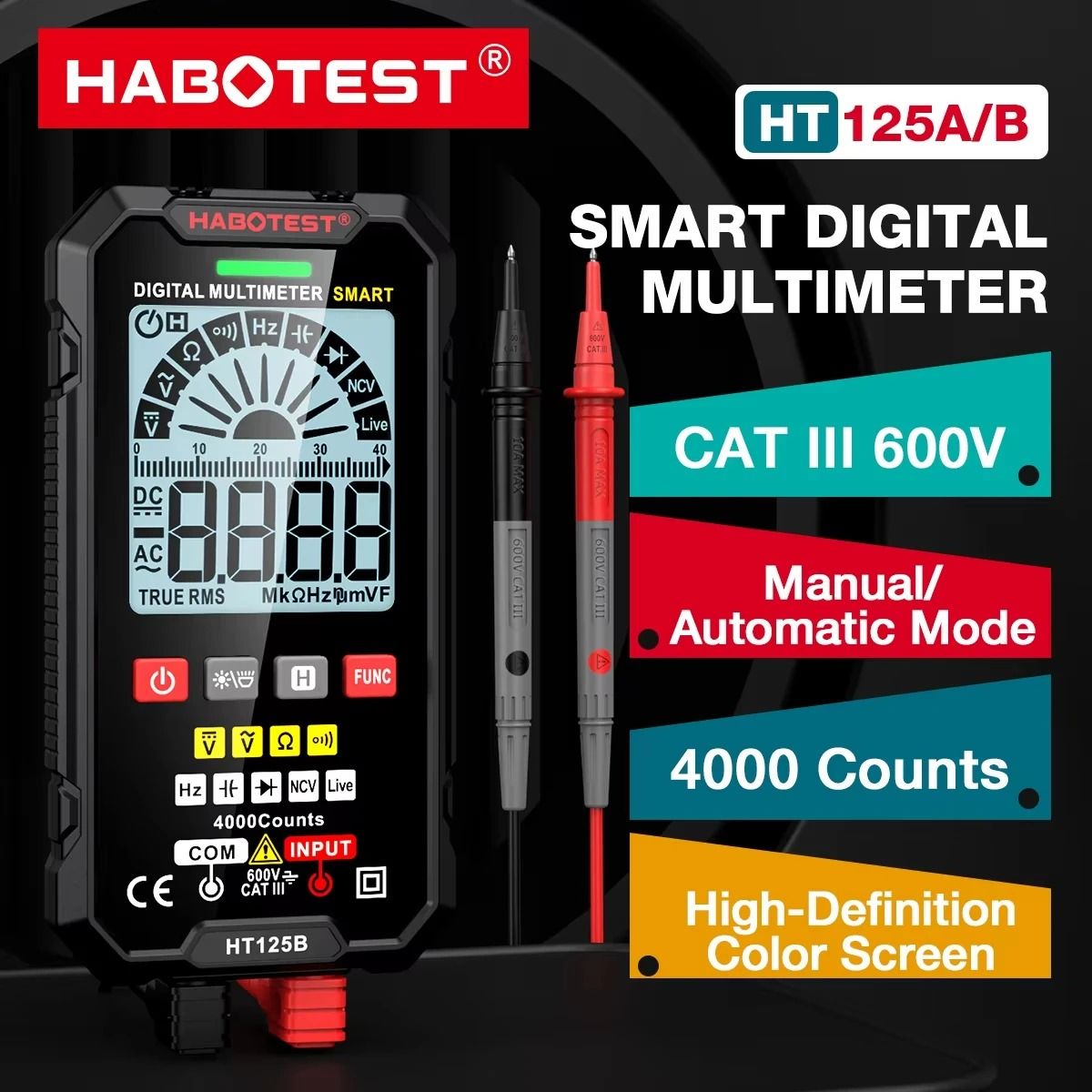 HABOTEST HT125 Smart Multimeter 600V AC DC True RMS Digital Tester
