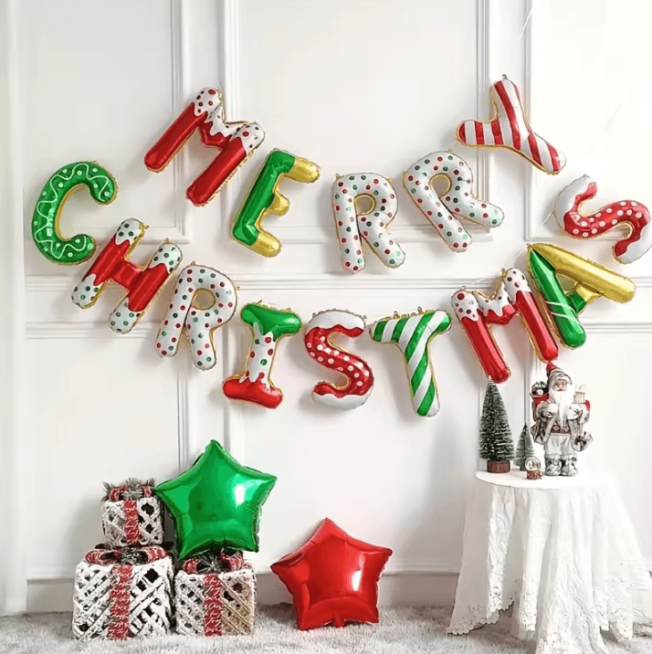 14pcs 16-Inch Merry Christmas Balloon Banner Set Aluminum Foil Christmas Party Decorations for Indoor and Outdoor Use