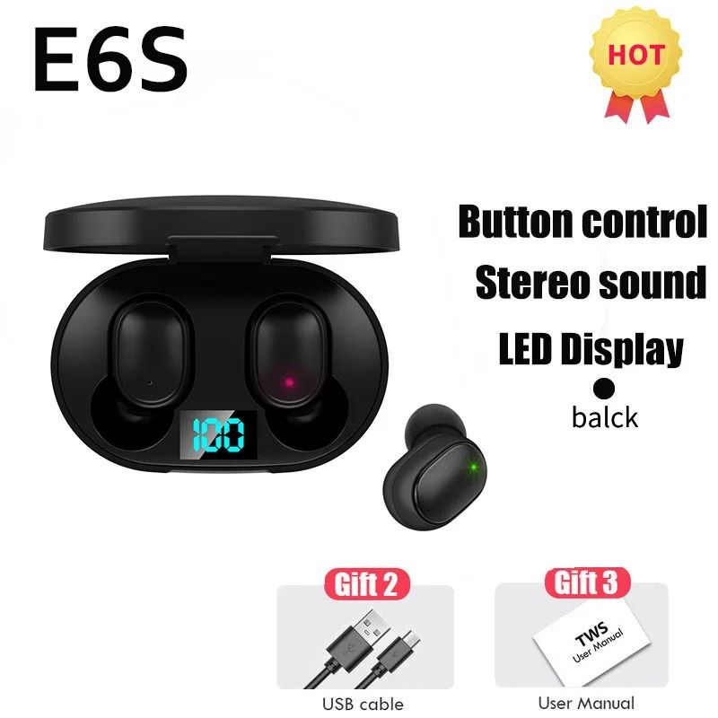 E6S TWS Wireless Bluetooth Earbuds with LED Display and Noise Reduction