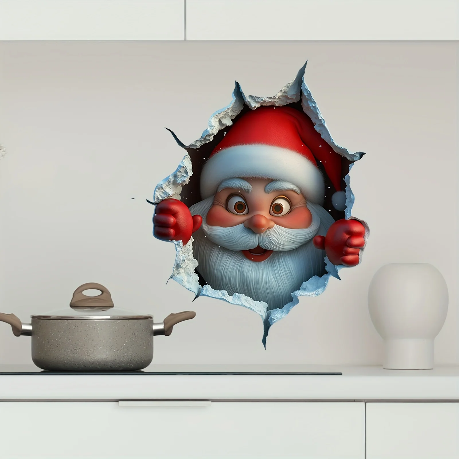 Christmas Sticker with Breaking Wall Effect - Removable Santa Claus Wall Decal for Damage-Free Installation