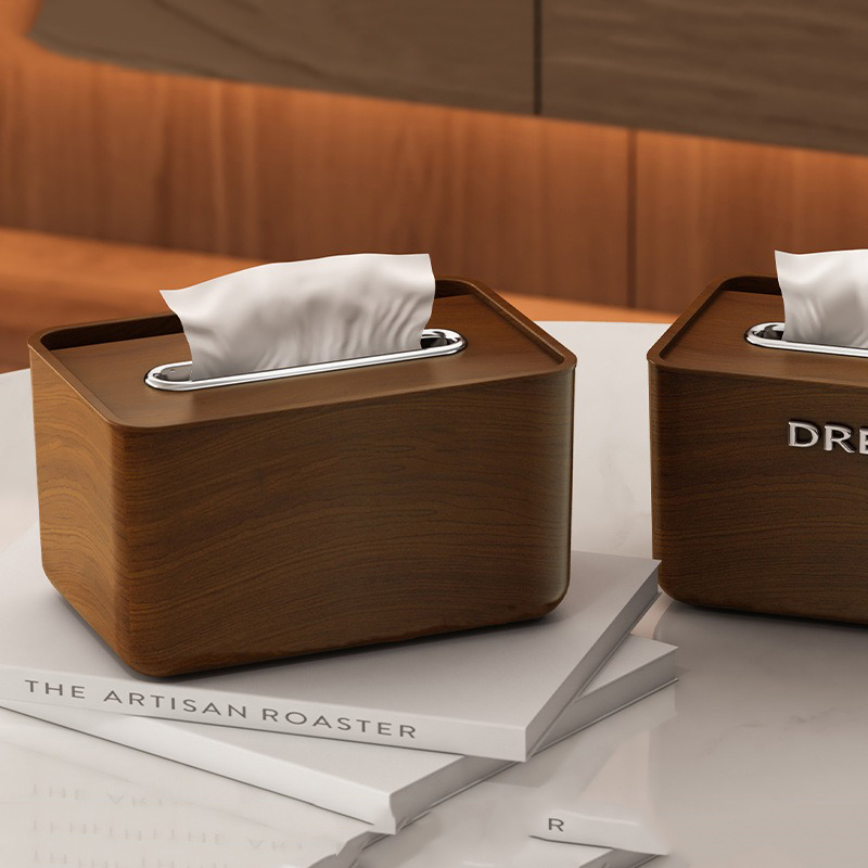Elegant Walnut Wood Grain Tissue Box High-End Chinese Style for Living Room, Office & Dining Table