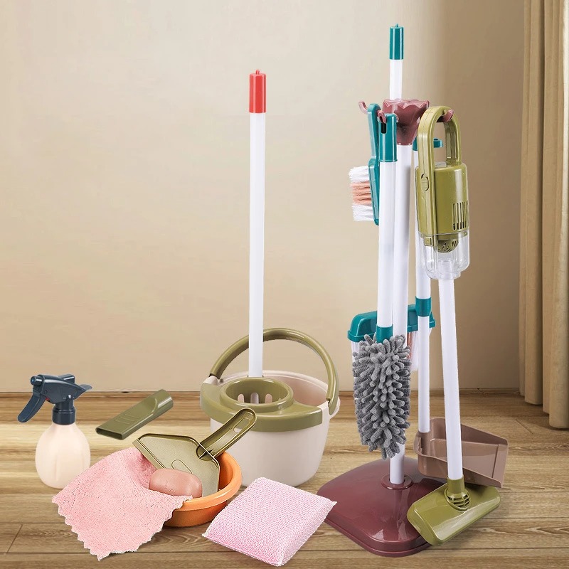 Kids Pretend Play Cleaning Tool Set, Broom, Vacuum, & Hygiene Toys for Household Fun
