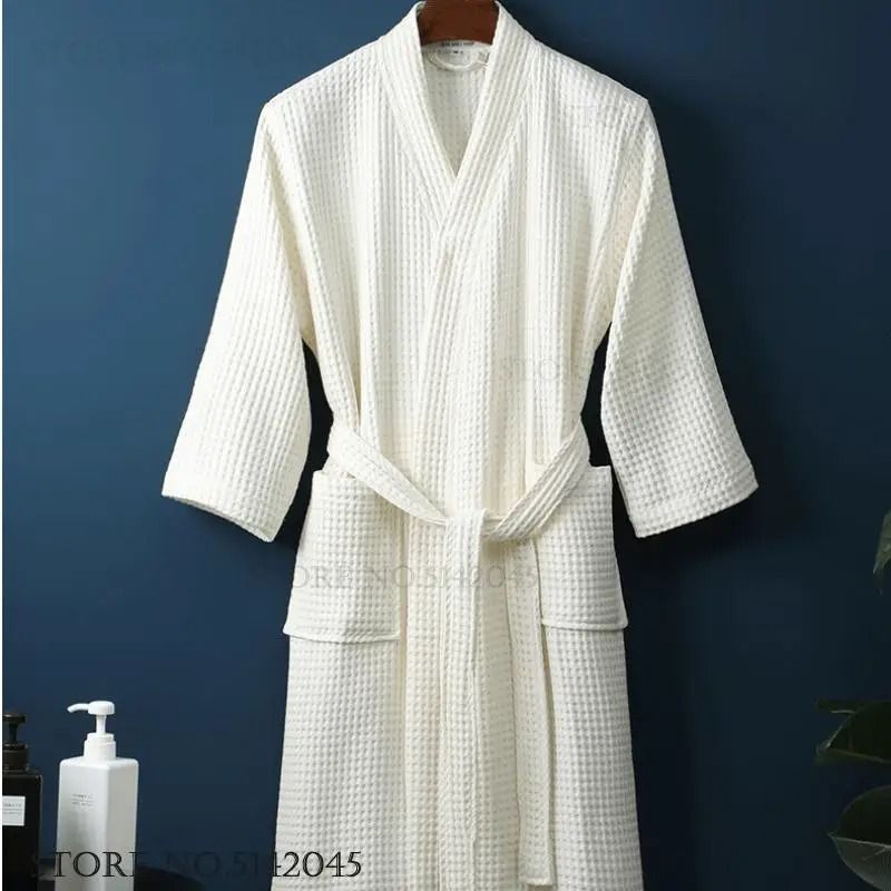 Cotton Waffle Kimono Bathrobe Yukata Style Couple Loungewear