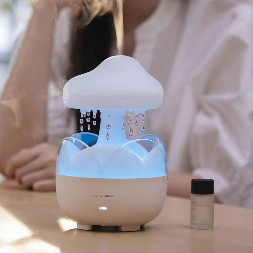 Mushroom Rain Cloud Humidifier – Electric Aroma Diffuser with Night Light & Relaxing Water Drop Sounds