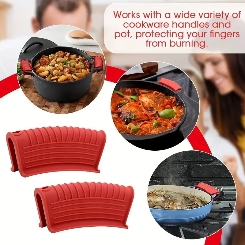 Silicone Pot Handle Grip Covers Heat Resistant Anti-slip Pot Sleeve for Cast Iron Frying Pan Kitchen Pot Ear Clip Holder