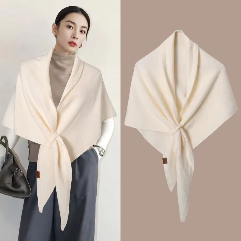 Korean-Style Wool Blend Triangular Shawl for Women – Autumn & Winter Thick Warm Neck Wrap