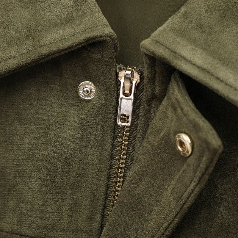 HXAO Cropped Suede Bomber Jacket Women Lapel Zipper Racing Coat