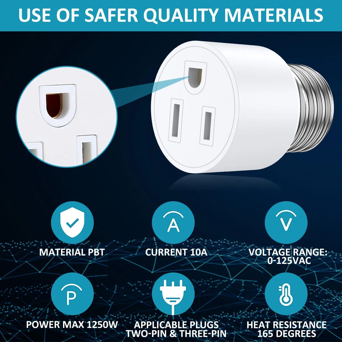 Universal Light Socket Adapter E26 E27 Converter 2PCS Heat Resistant Plug