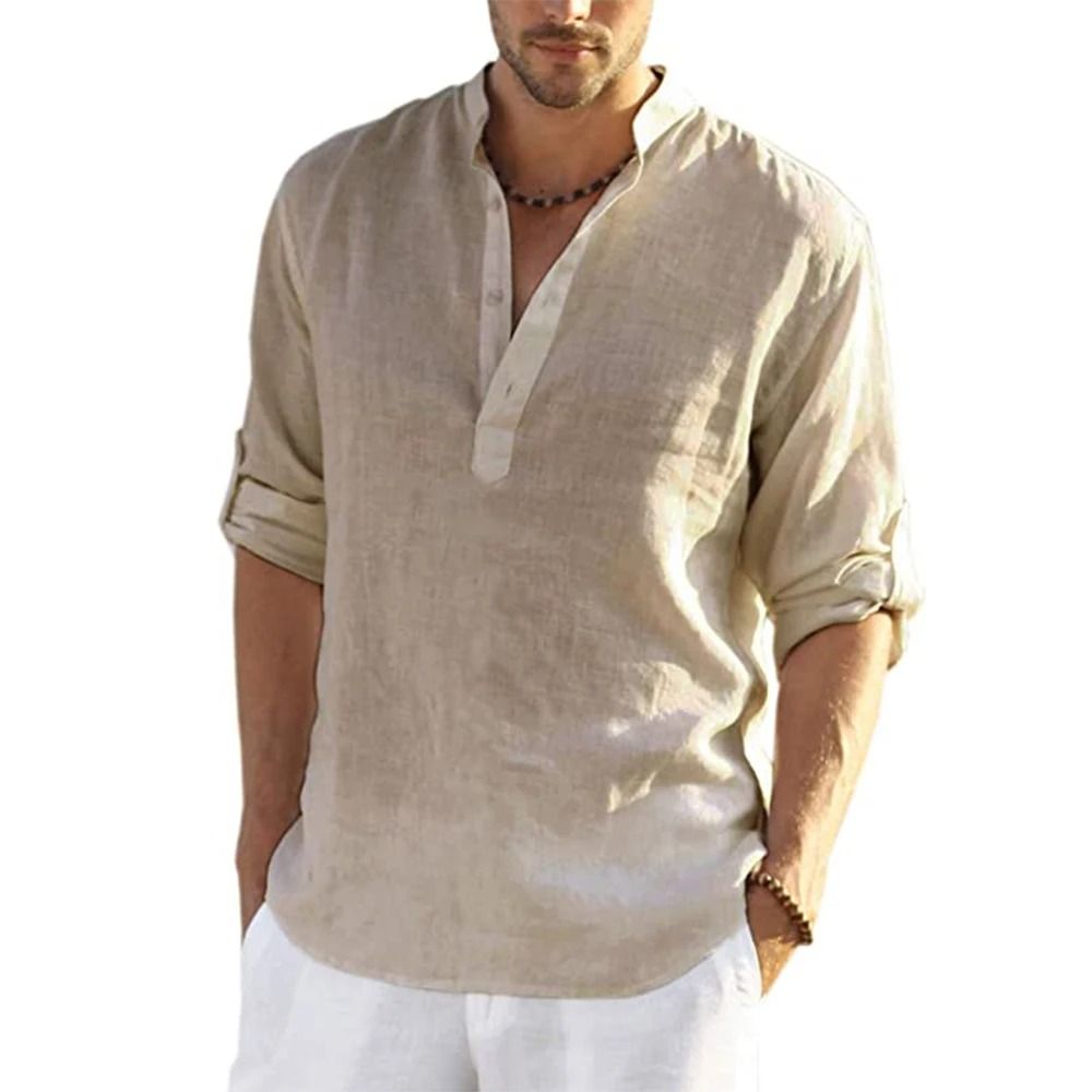 Men's Casual Cotton Linen Long Sleeve Shirt for Spring and Autumn