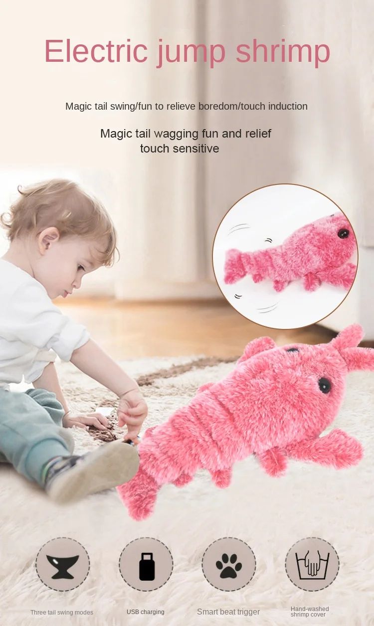 Electric Lobster Cat Toy USB Rechargeable Jumping Shrimp Plush Interactive Pet Toy