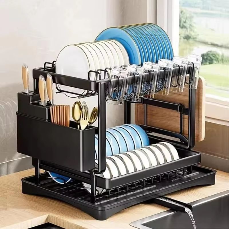 2-Tier Metal Dish Drying Rack – Large Capacity Multifunctional Kitchen Counter Organizer