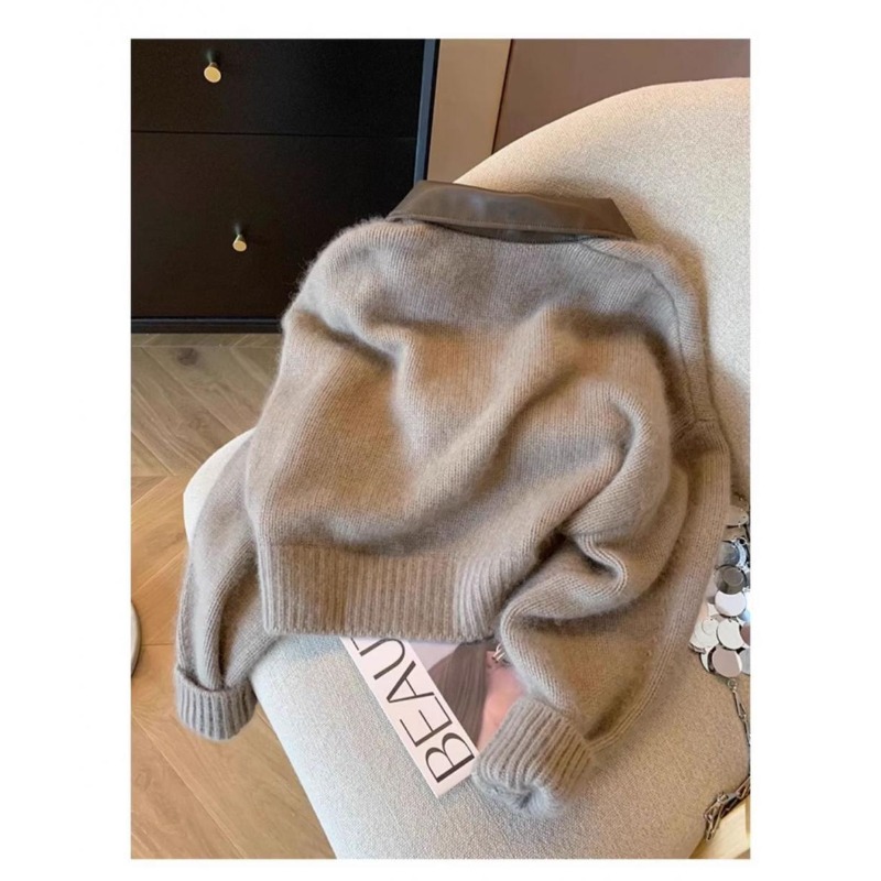 Vintage Zipper Cropped Cardigan for Women – Thick Knitted Autumn Sweater Bomber Jacket – Fitted Knitwear Coat