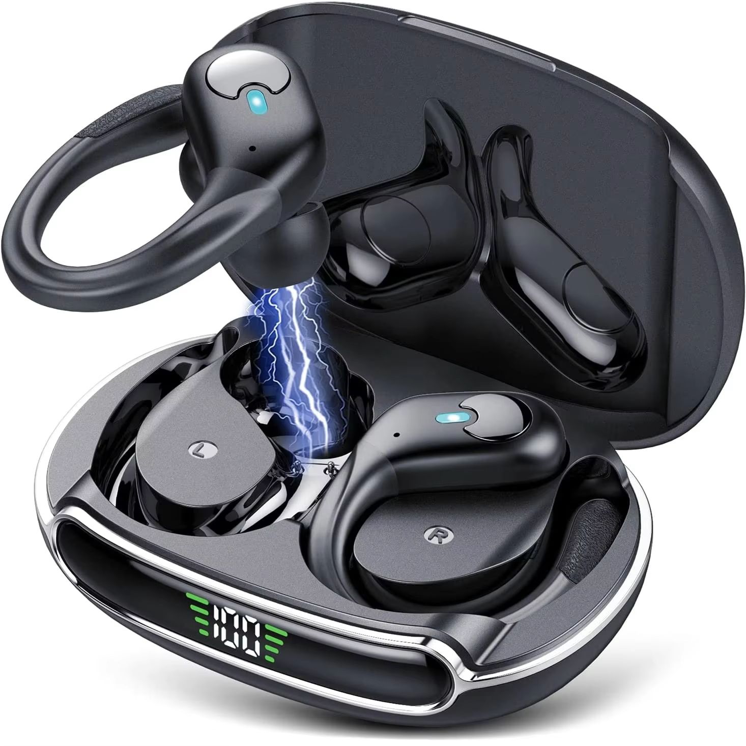 Bluetooth 5.4 True Wireless Sports Earbuds with LED Power Display and HD Mic
