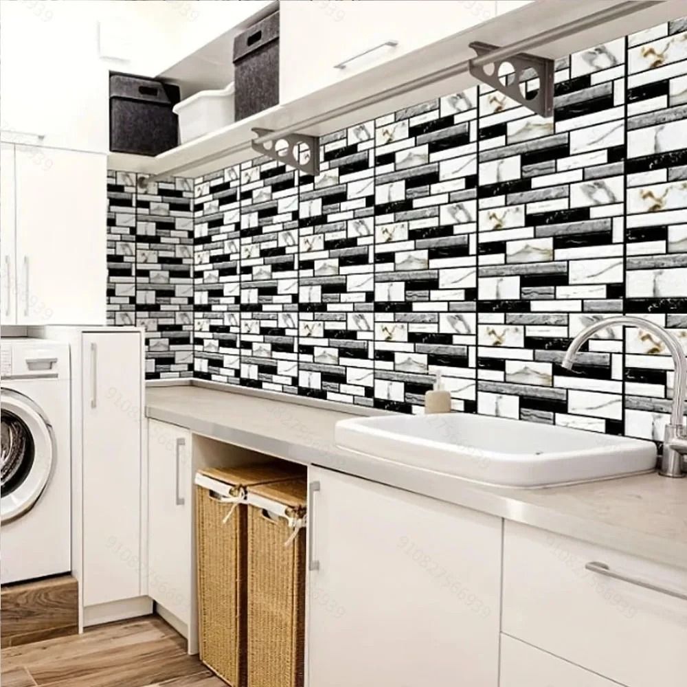 10 Pack 3D Self Adhesive Tile Wall Stickers Waterproof PVC Wallpaper for Kitchen and Bathroom