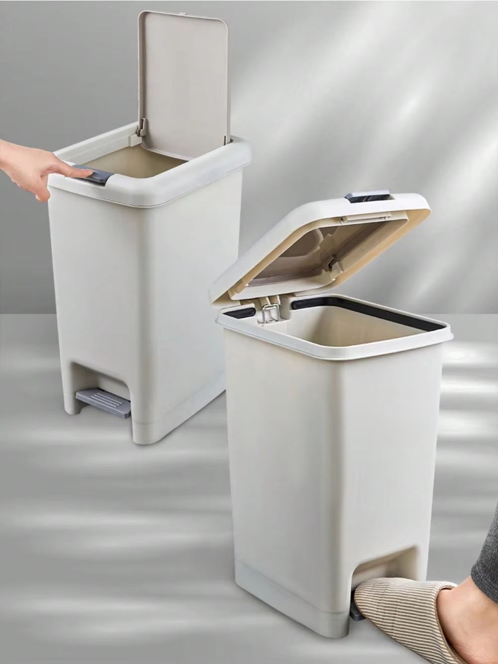 Plastic Foot Pedal Trash Can – Hands-Free Bathroom & Kitchen Waste Bin