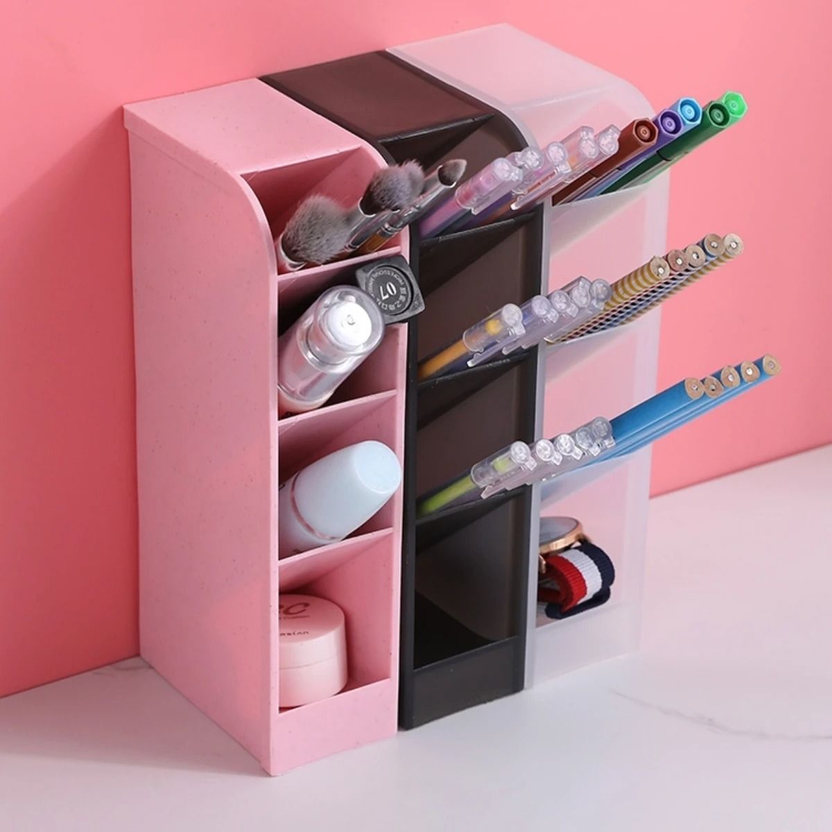 Creative Multi-Functional Desktop Storage – Diagonal Multi-Layer Pen & Cosmetic Brush Holder