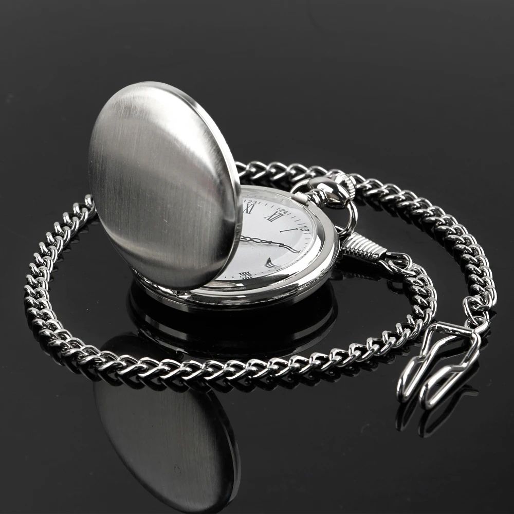 Luxury Silver Pocket Watch with Chain Roman Numerals