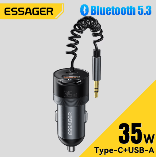 Essager Bluetooth 5 3 Car Adapter & Fast Car Charger with 3.5mm AUX Bluetooth Adapter for Hands Free Audio and Dual Port
