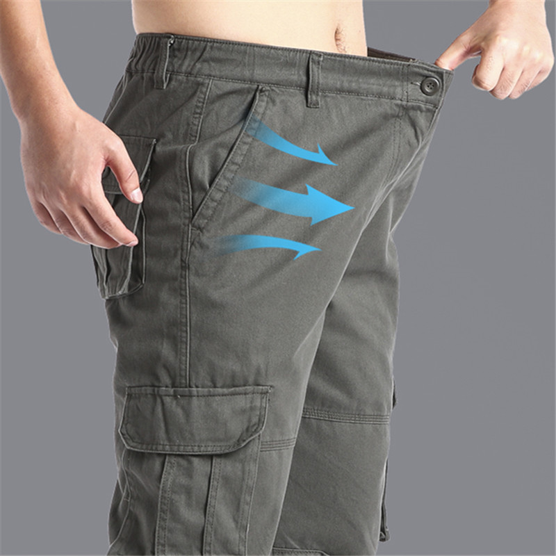 Men Pocket Loose Overalls, Elastic Waist Pure Cotton Tactical Pants for Outdoor Sports & Works