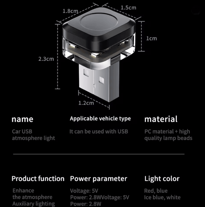 GlowDrive USB Car LED Interior Light Mood Lamp Ambient Reading Light