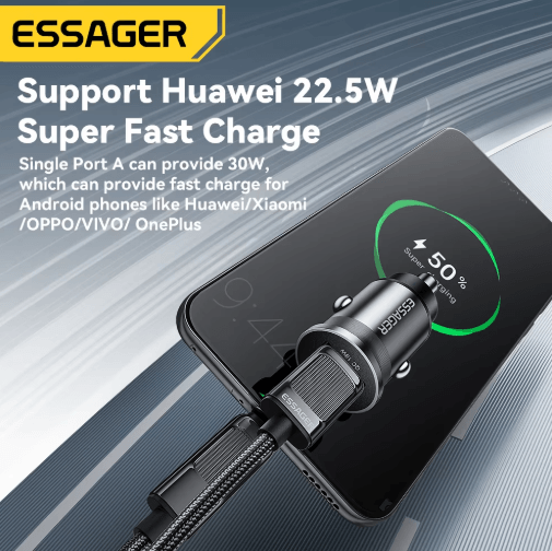 Essager 45W Mini USB C Car Charger PD 3.0 & QC 3.0 Fast Charging Adapter