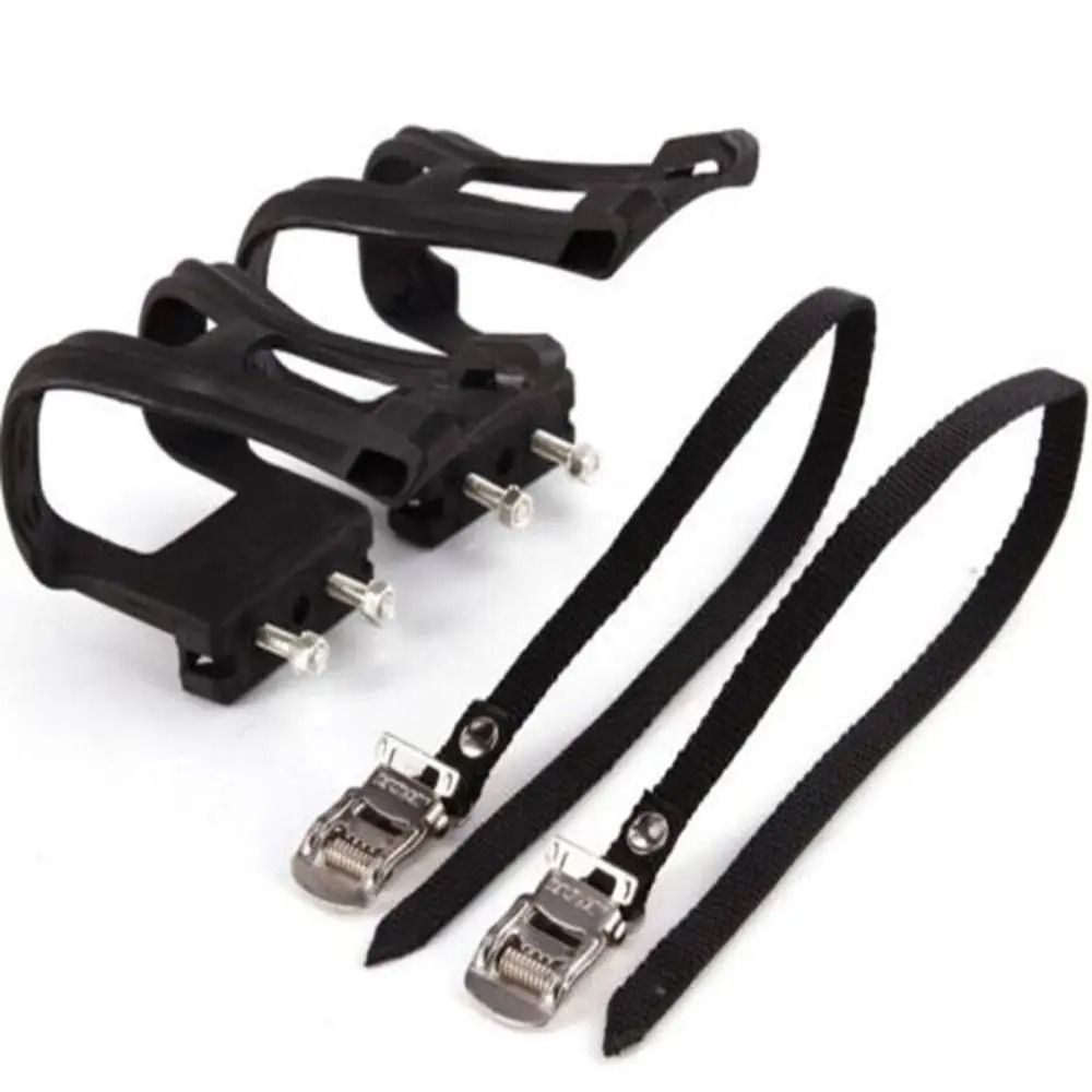 Bike Pedal Toe Clips with Adjustable Cycling Pedal Straps MTB and Road Bicycle Strap Set