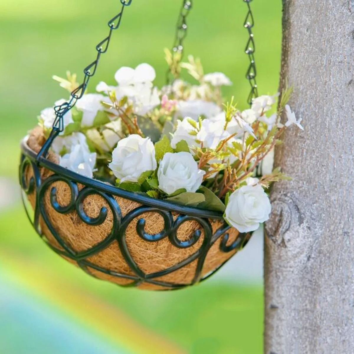 Coconut Fiber Hanging Flower Pot Basket Iron Chain Hanging Plant Basket