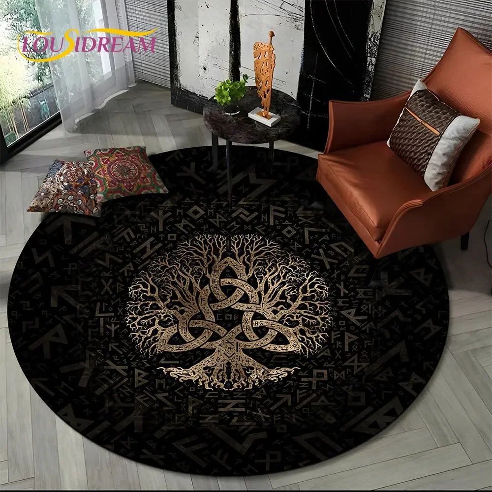 Viking Tree of Life Round Area Rug Non Slip Decorative Floor Mat