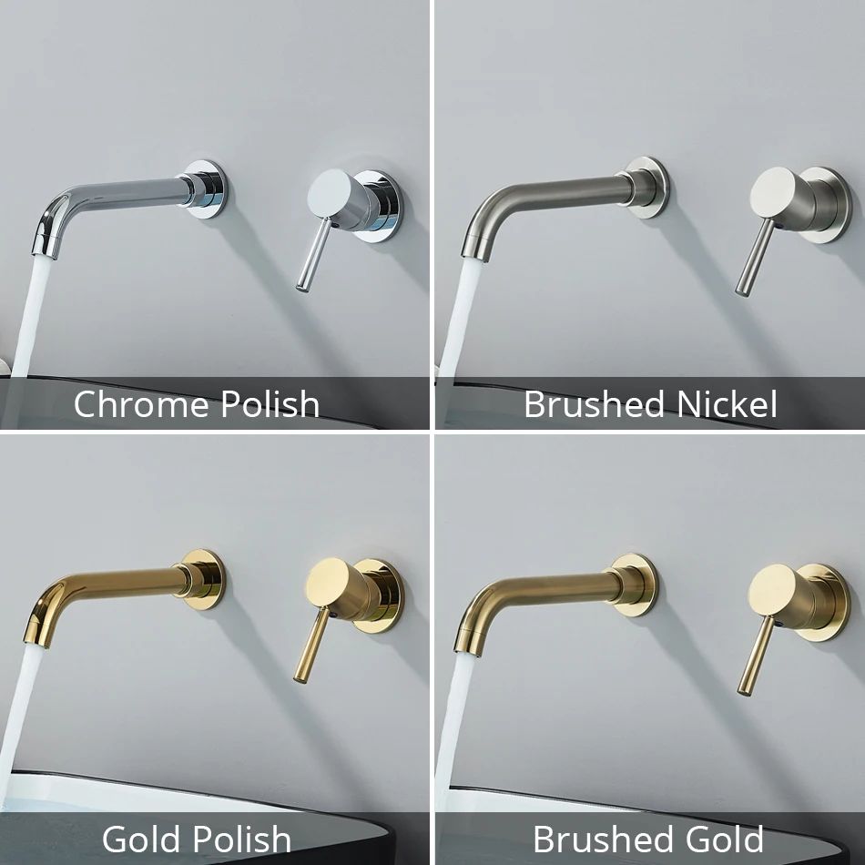 Brushed Gold Wall Mount Bathroom Faucet – Concealed Hot & Cold Basin Mixer Tap