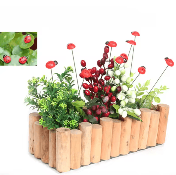 20PCS Red Wooden Ladybug Garden Stakes – Cute Decorative Plant Stakes for Outdoor Yard & Home Decor